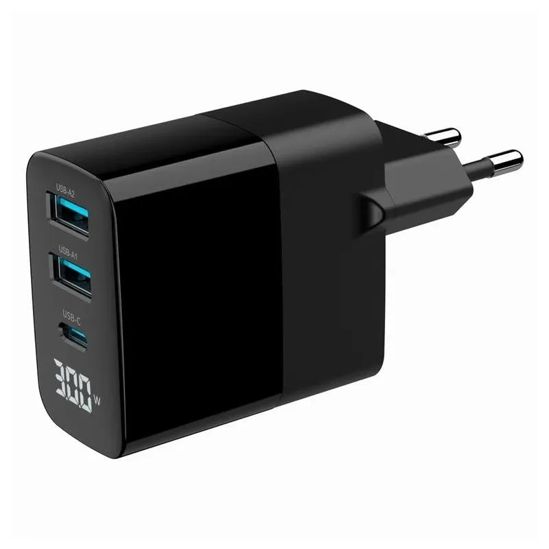 Gembird Cargador rápido3 USB GaN, 30 W LCD Gembird Cargador rápido3 USB GaN, 30 W LCD