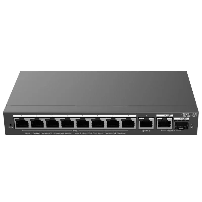 Reyee RG-ES210GS-P Switch 8xG 2xUpL 1xSFP C PoE 12 Reyee RG-ES210GS-P Switch 8xG 2xUpL 1xSFP C PoE 12