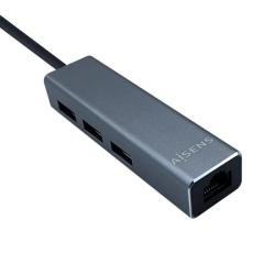 Aisens Conversor USB 3.0 Ethernet + 3 usb3.0 gris