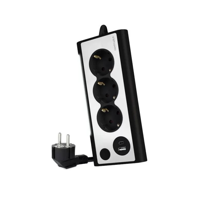 Nanocable Regleta 3 tomas schuko + 2 USB luz Negro Nanocable Regleta 3 tomas schuko + 2 USB luz Negro