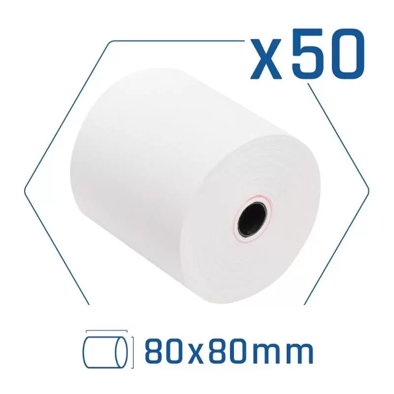 Pack 50 rollos papel térmico sin BPA 80X80mm Pack 50 rollos papel térmico sin BPA 80X80mm