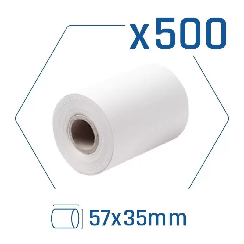 Pack 500 rollos papel térmico datáfono 57x35 mm Pack 500 rollos papel térmico datáfono 57x35 mm
