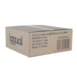 iggual Caja 50 rollos papel térmico sin BPA 80x80