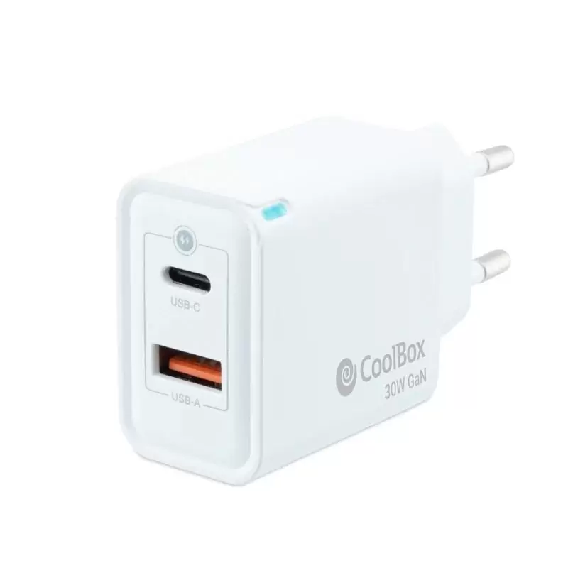Coolbox Cargador Gan 30W USB-C/USB-A PARED Coolbox Cargador Gan 30W USB-C/USB-A PARED