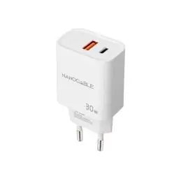 Nanocable Cargador USB-C/PD+USB-A/QC 30W Blanco Nanocable Cargador USB-C/PD+USB-A/QC 30W Blanco