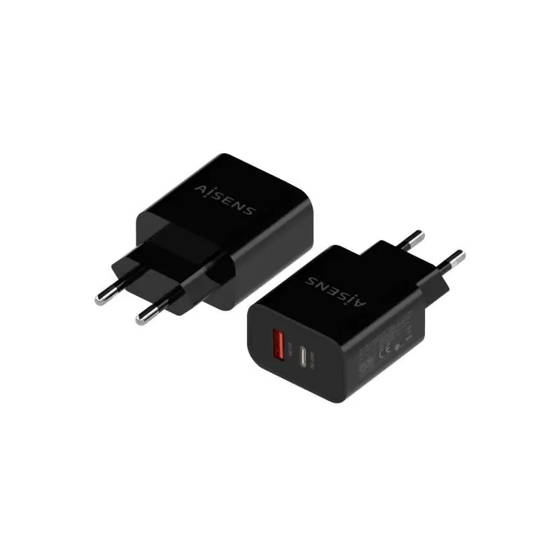 Aisens Cargador 20W USB-C PD3.0 USB-A QC3.0 Negro