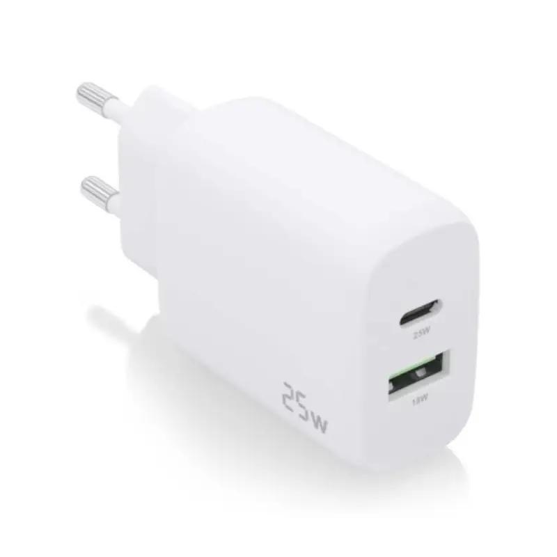 Aisens Cargador USB-C PD3.0 USB-A QC3.0 25W Blanco