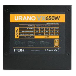 NOX Fuente Alimentación Urano VX 650W 80+ BRONZE NOX Fuente Alimentación Urano VX 650W 80+ BRONZE