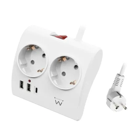EWENT EW3870 Regleta 2 Shucko 2 Usb-A 1 Usb-C Bl.