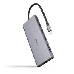 Nanocable Hub 12en1 USB-A/C+HDMI+DP+RJ45+TF+SD+AU