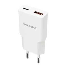 Nanocable Cargador USB-C/PD + USB-A/QC 20W Blanco