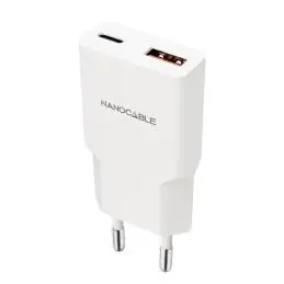 Nanocable Cargador USB-C/PD + USB-A/QC 20W Blanco